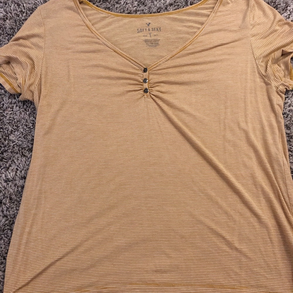 American Eagle Yellow Striped Soft and Sexy Tee